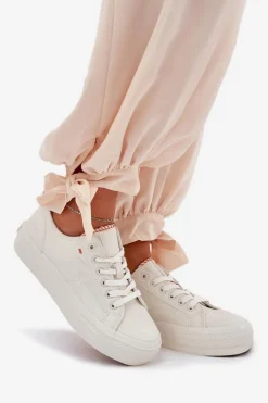 Big Star Shoes Trampki Damskie Big Star|Trampki Damskie Niskie*Trampki Damskie Na Platformie Z Eko Skóry Big Star RR274A297 Jasnobeżowe Beżowy