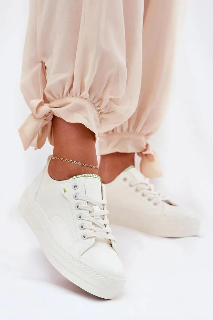 Damskie Big Star Shoes Trampki Damskie Na Platformie Z Eko Skóry Big Star RR274A295 Białe