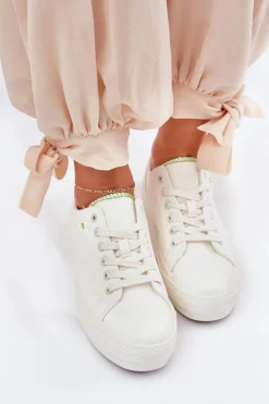 Damskie Big Star Shoes Trampki Damskie Na Platformie Z Eko Skóry Big Star RR274A295 Białe