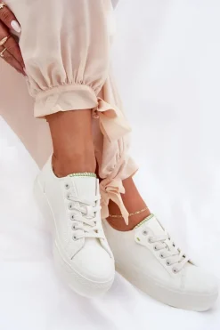 Damskie Big Star Shoes Trampki Damskie Na Platformie Z Eko Skóry Big Star RR274A295 Białe