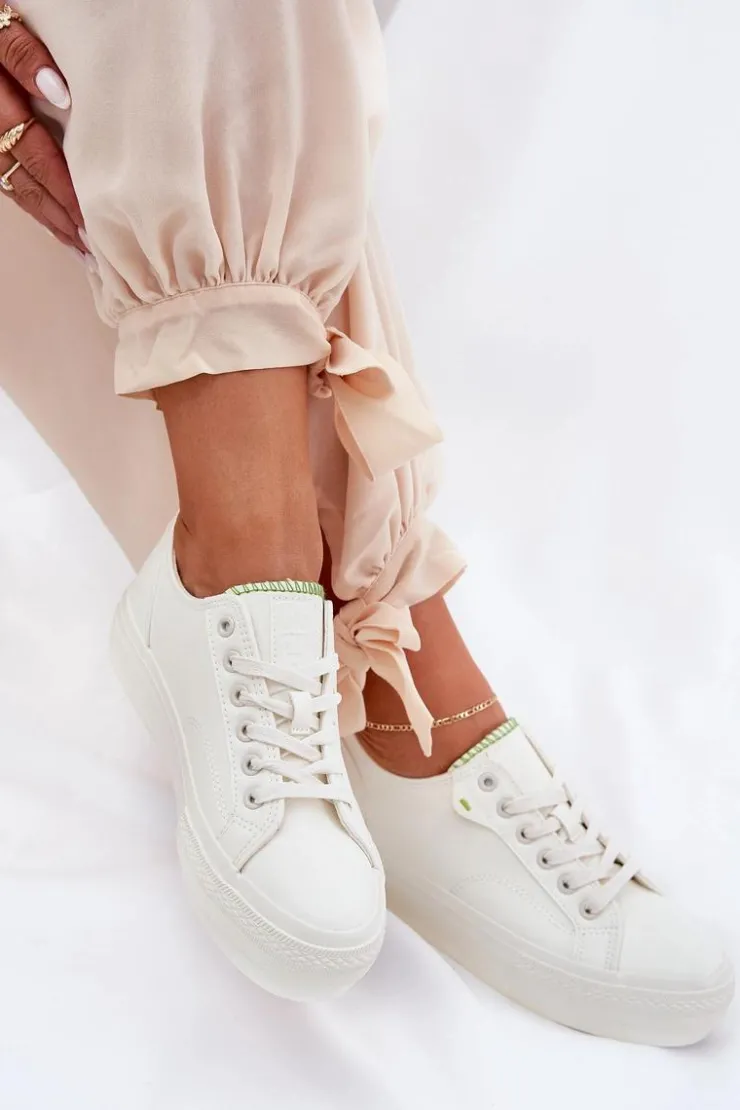 Damskie Big Star Shoes Trampki Damskie Na Platformie Z Eko Skóry Big Star RR274A295 Białe