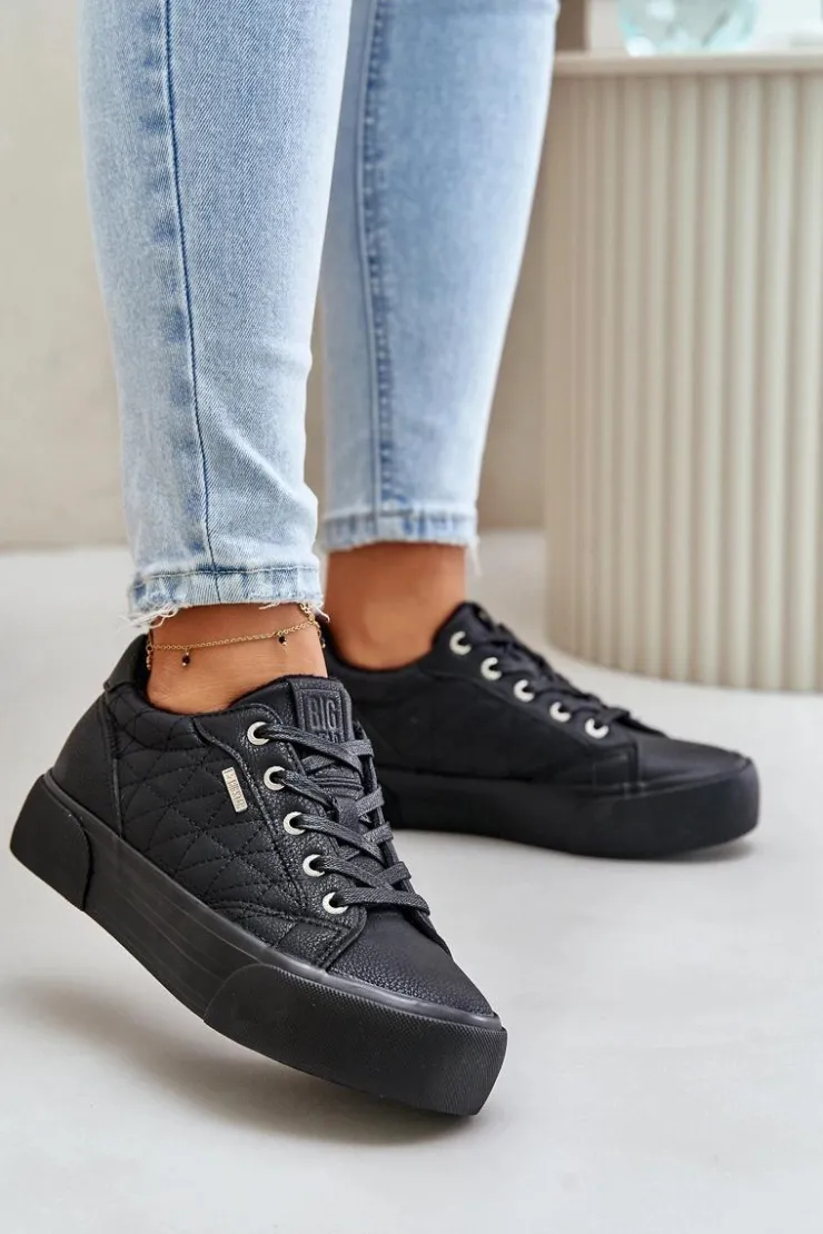 Damskie Big Star Shoes Trampki Damskie Na Platformie Ocieplane Big Star OO274A465 Czarne