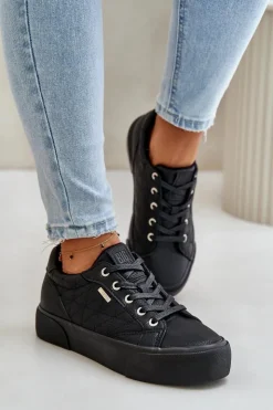 Damskie Big Star Shoes Trampki Damskie Na Platformie Ocieplane Big Star OO274A465 Czarne