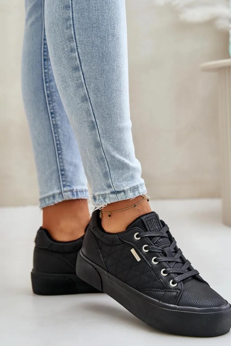 Damskie Big Star Shoes Trampki Damskie Na Platformie Ocieplane Big Star OO274A465 Czarne