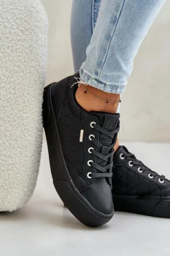 Damskie Big Star Shoes Trampki Damskie Na Platformie Ocieplane Big Star OO274A465 Czarne