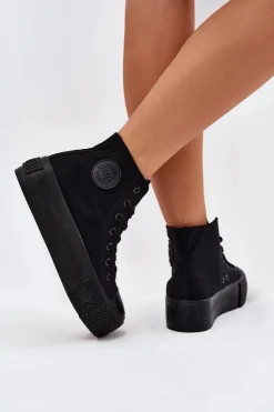 Big Star Shoes Trampki Damskie Big Star|Trampki Damskie Wysokie*Trampki Damskie Na Platformie Big Star RR274742 Czarne Czarny