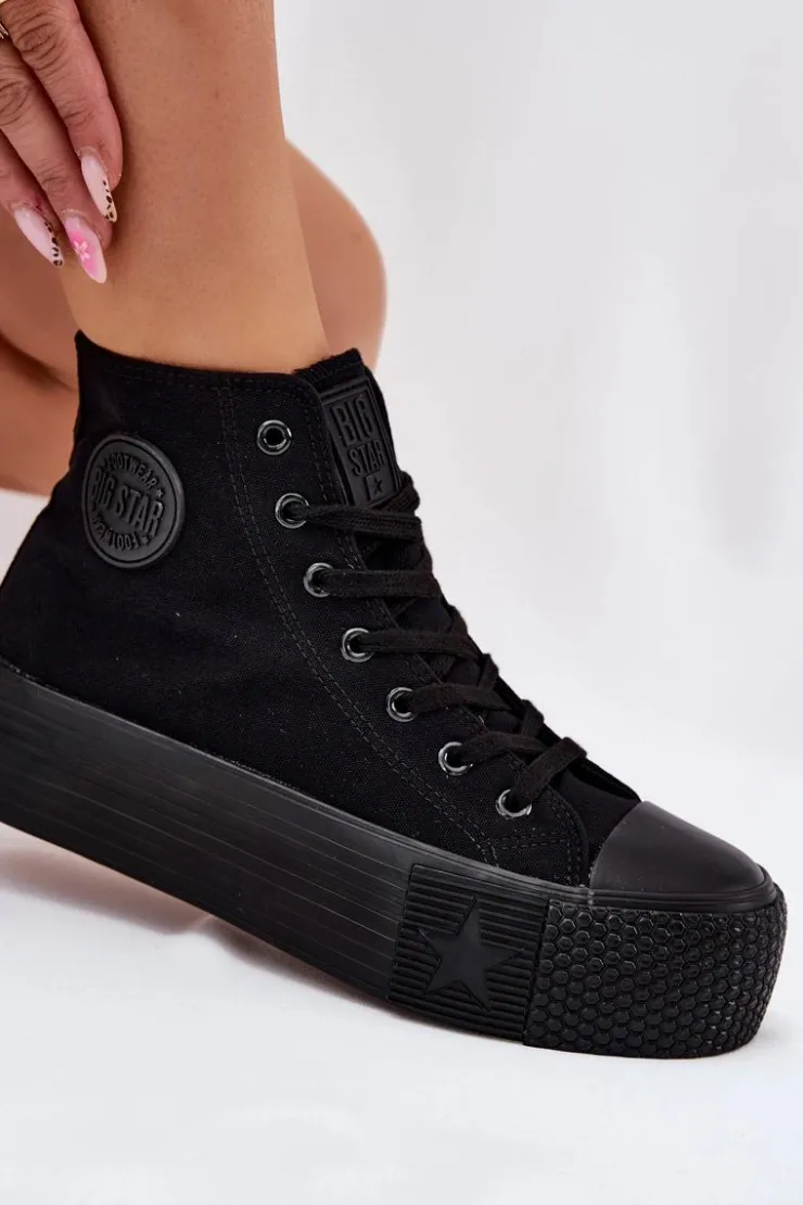 Big Star Shoes Trampki Damskie Big Star|Trampki Damskie Wysokie*Trampki Damskie Na Platformie Big Star RR274742 Czarne Czarny