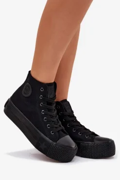 Big Star Shoes Trampki Damskie Big Star|Trampki Damskie Wysokie*Trampki Damskie Na Platformie Big Star RR274742 Czarne Czarny