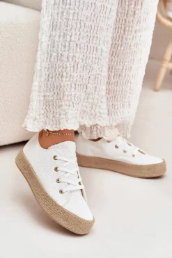 Damskie Boto Trampki Damskie Na Platformie Z Plecionką Białe Princa