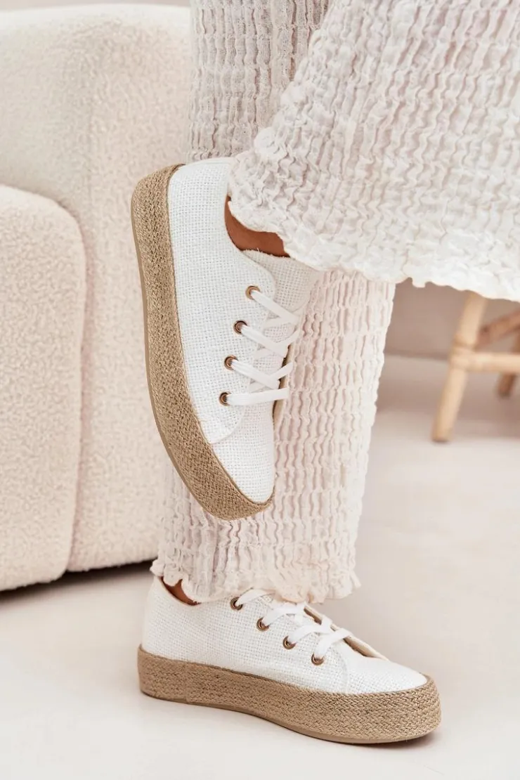 Damskie Boto Trampki Damskie Na Platformie Z Plecionką Białe Princa