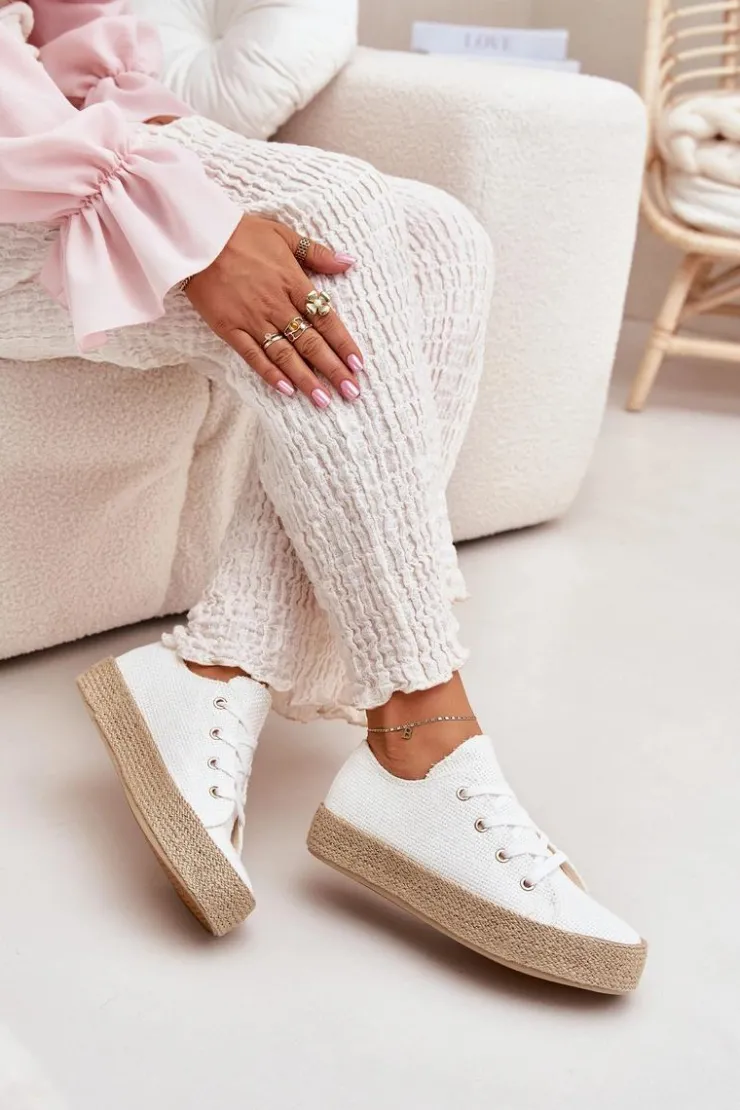 Damskie Boto Trampki Damskie Na Platformie Z Plecionką Białe Princa