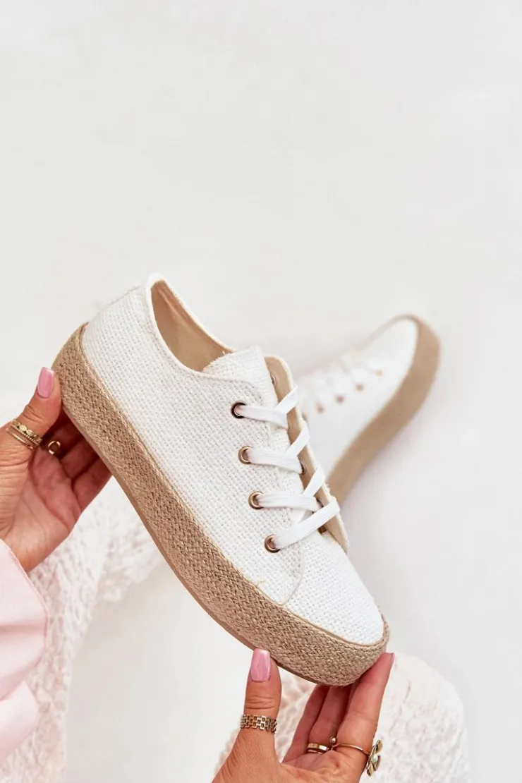 Damskie Boto Trampki Damskie Na Platformie Z Plecionką Białe Princa