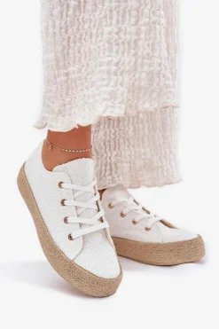 Damskie Boto Trampki Damskie Na Platformie Z Plecionką Białe Princa