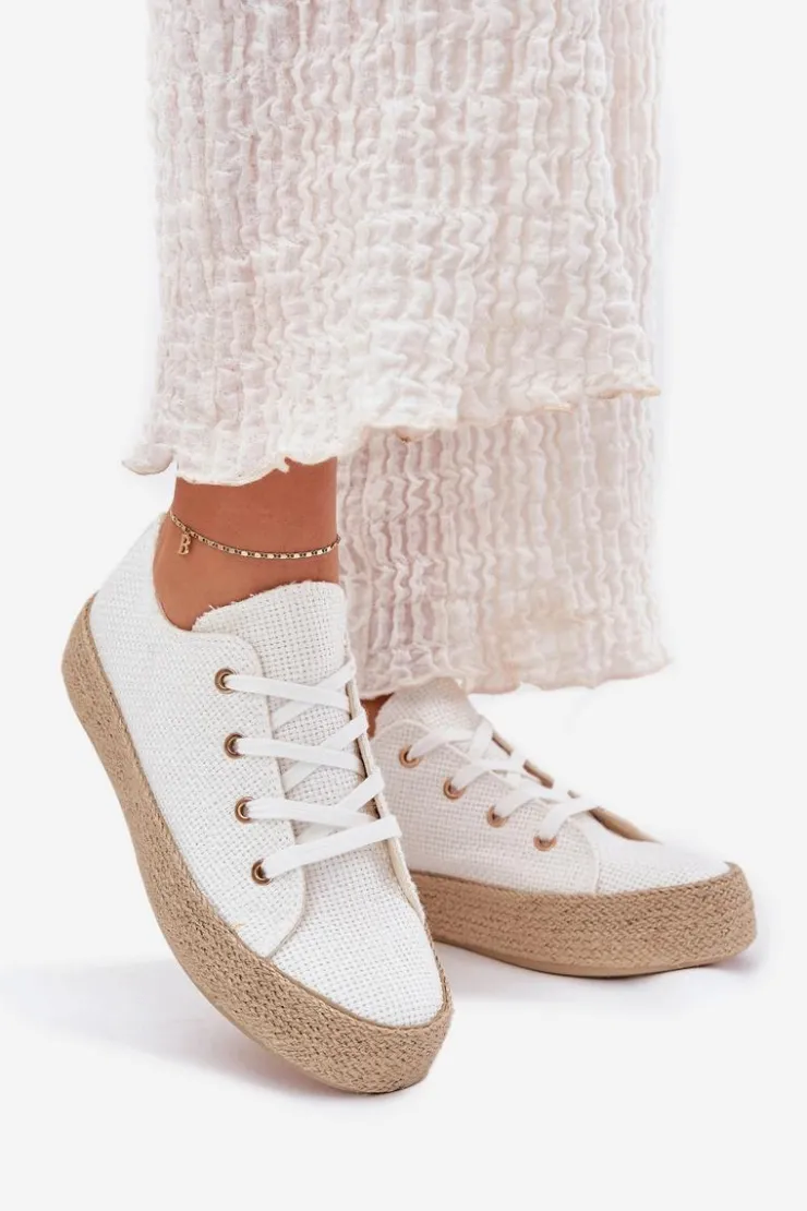 Damskie Boto Trampki Damskie Na Platformie Z Plecionką Białe Princa
