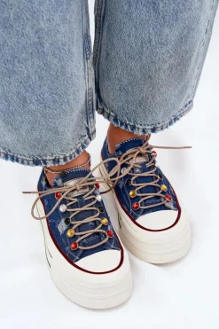 Damskie GOE Trampki Damskie Na Platformie RR2N4103 Granatowe