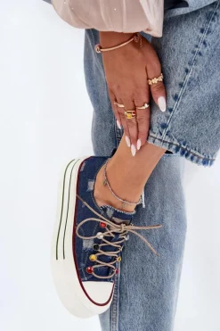 Damskie GOE Trampki Damskie Na Platformie RR2N4103 Granatowe