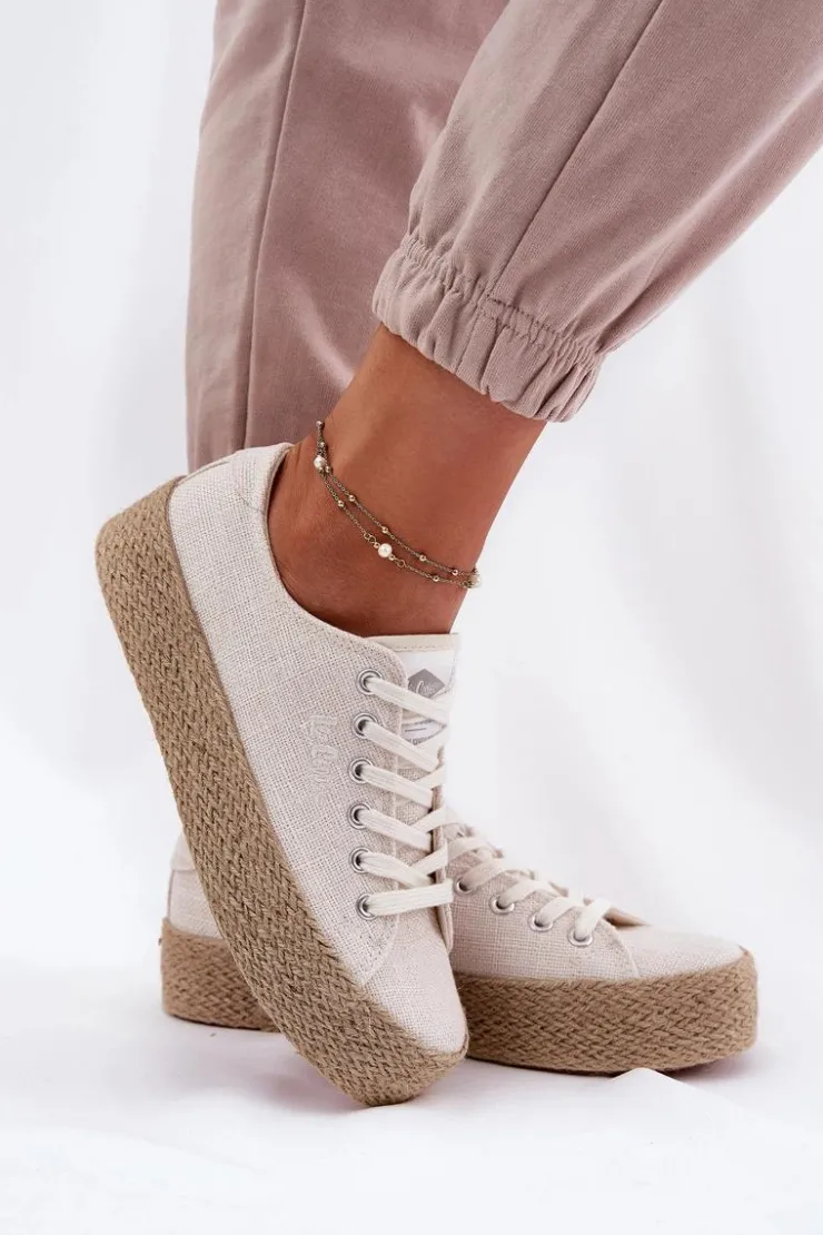 Outlet Lee Cooper Trampki Damskie Na Platformie Z Plecionką LCW-25-02-3284 Jasnobeżowe Beżowy