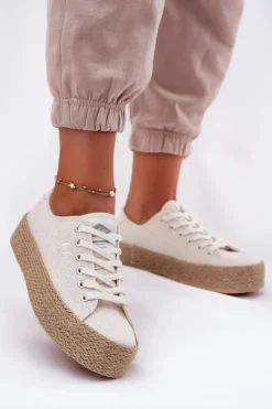 Outlet Lee Cooper Trampki Damskie Na Platformie Z Plecionką LCW-25-02-3284 Jasnobeżowe Beżowy