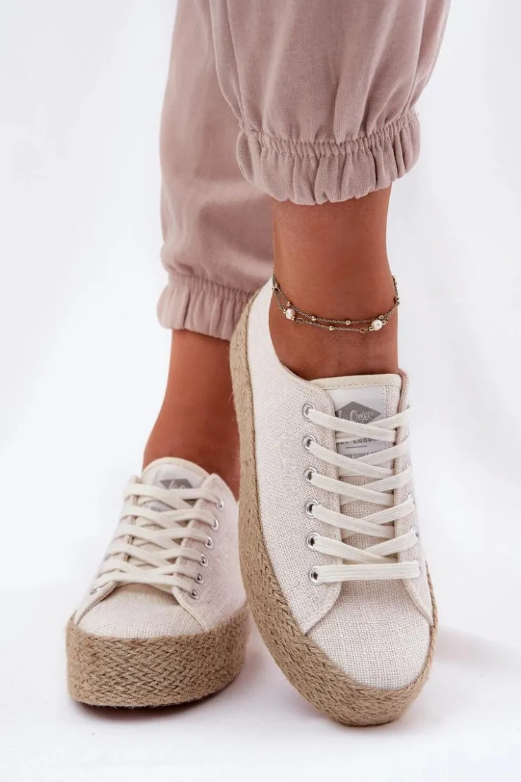 Outlet Lee Cooper Trampki Damskie Na Platformie Z Plecionką LCW-25-02-3284 Jasnobeżowe Beżowy