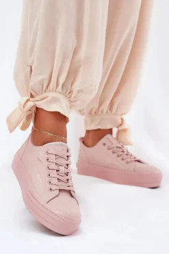 Outlet Big Star Shoes Trampki Damskie Na Platformie Z Eko Skóry Big Star RR274A294 Różowe Różowy