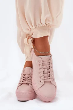 Outlet Big Star Shoes Trampki Damskie Na Platformie Z Eko Skóry Big Star RR274A294 Różowe Różowy