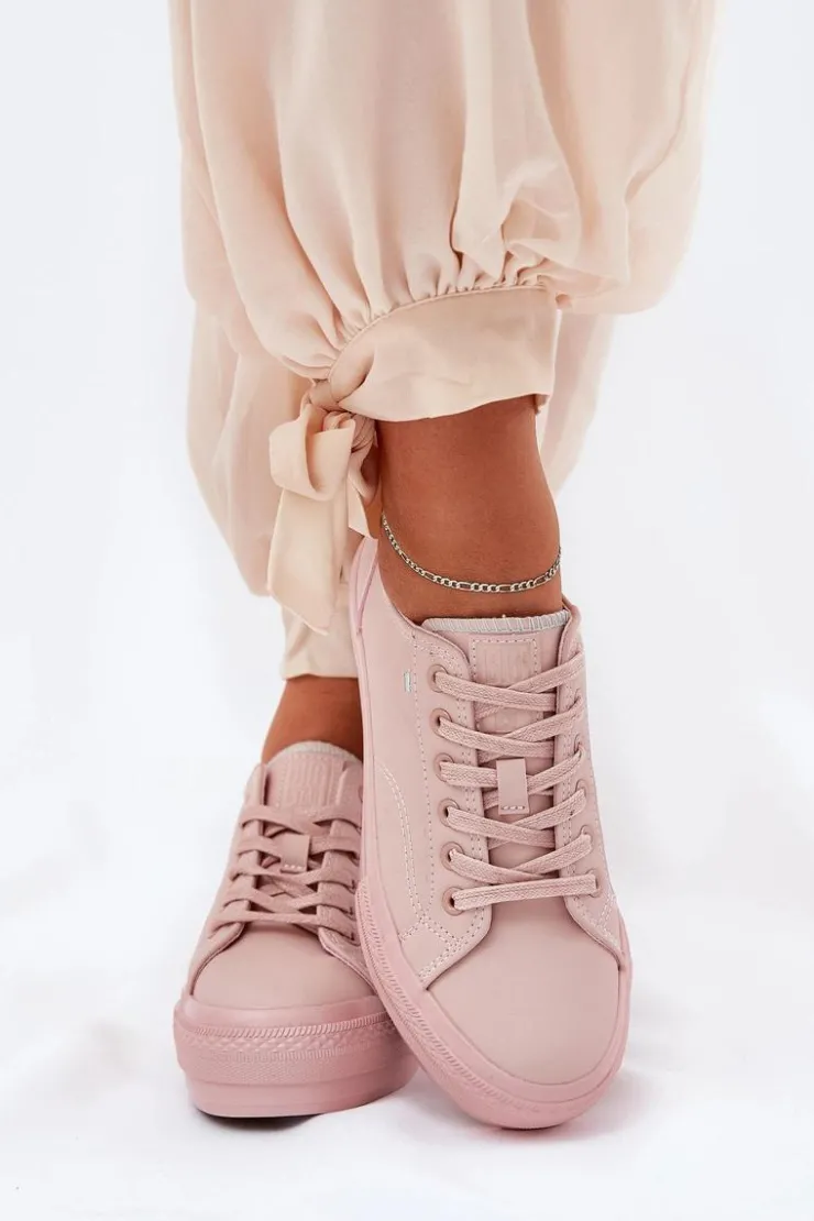 Outlet Big Star Shoes Trampki Damskie Na Platformie Z Eko Skóry Big Star RR274A294 Różowe Różowy