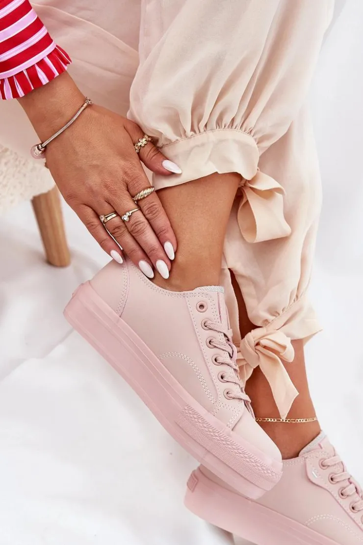 Outlet Big Star Shoes Trampki Damskie Na Platformie Z Eko Skóry Big Star RR274A294 Różowe Różowy