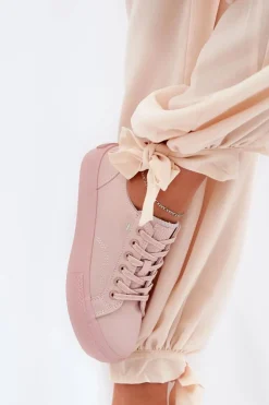 Outlet Big Star Shoes Trampki Damskie Na Platformie Z Eko Skóry Big Star RR274A294 Różowe Różowy