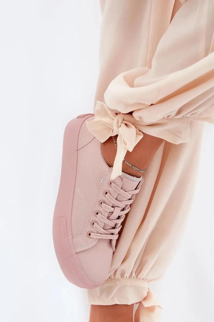 Outlet Big Star Shoes Trampki Damskie Na Platformie Z Eko Skóry Big Star RR274A294 Różowe Różowy