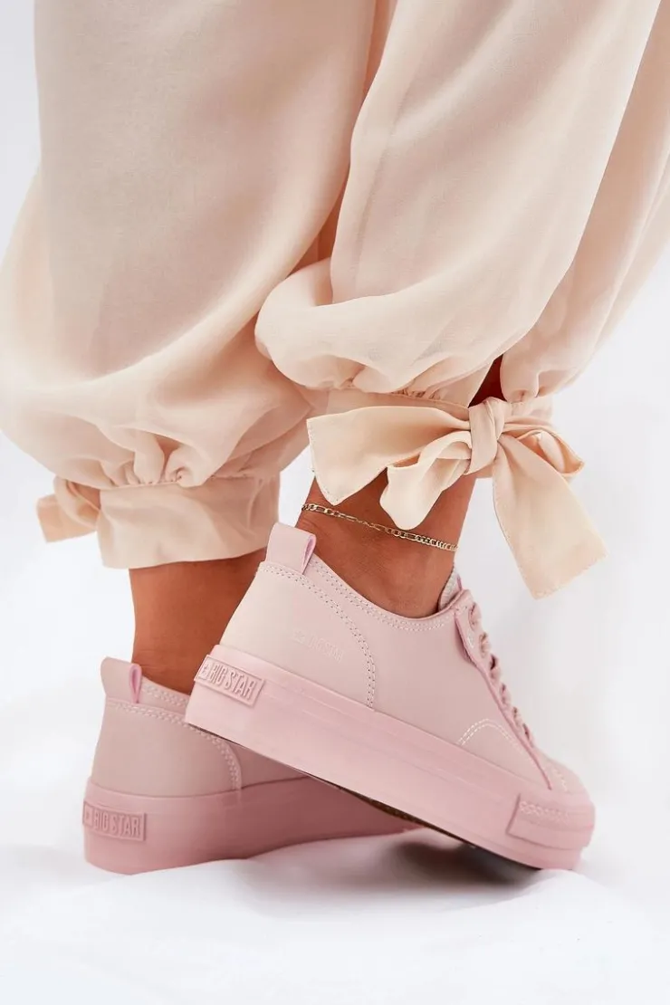 Outlet Big Star Shoes Trampki Damskie Na Platformie Z Eko Skóry Big Star RR274A294 Różowe Różowy