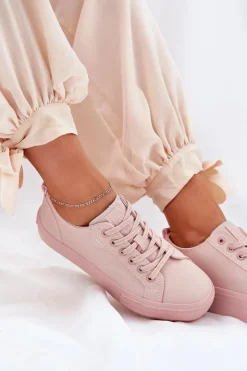 Outlet Big Star Shoes Trampki Damskie Na Platformie Z Eko Skóry Big Star RR274A294 Różowe Różowy