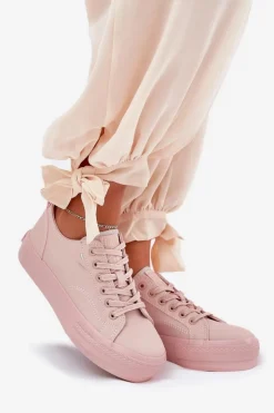 Outlet Big Star Shoes Trampki Damskie Na Platformie Z Eko Skóry Big Star RR274A294 Różowe Różowy