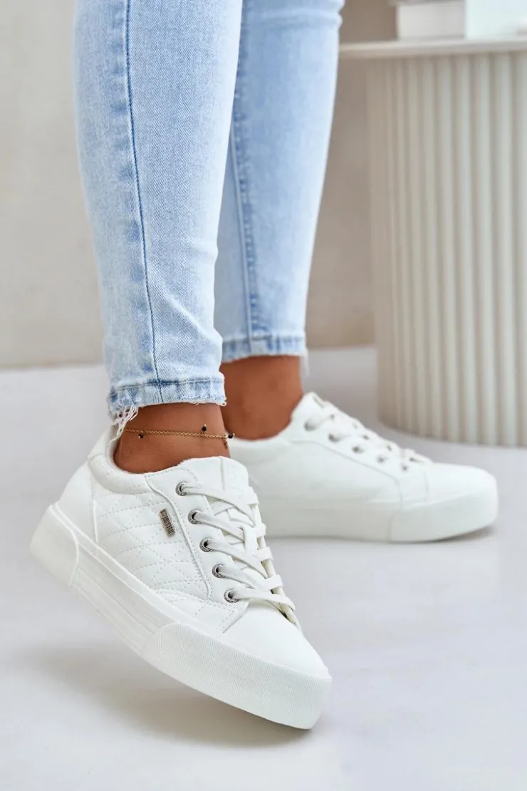 Big Star Shoes Trampki Damskie Big Star|Trampki Damskie Niskie*Trampki Damskie Na Platformie Ocieplane Big Star OO274A464 Białe Biały