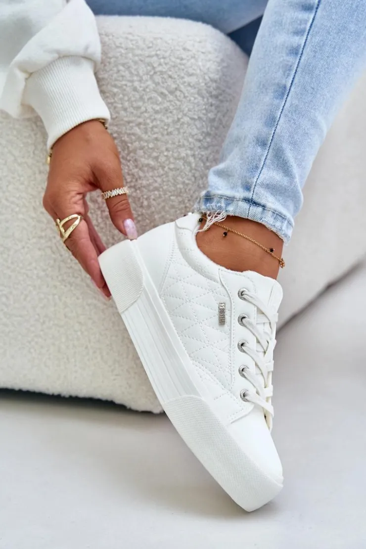 Big Star Shoes Trampki Damskie Big Star|Trampki Damskie Niskie*Trampki Damskie Na Platformie Ocieplane Big Star OO274A464 Białe Biały