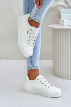 Big Star Shoes Trampki Damskie Big Star|Trampki Damskie Niskie*Trampki Damskie Na Platformie Ocieplane Big Star OO274A464 Białe Biały