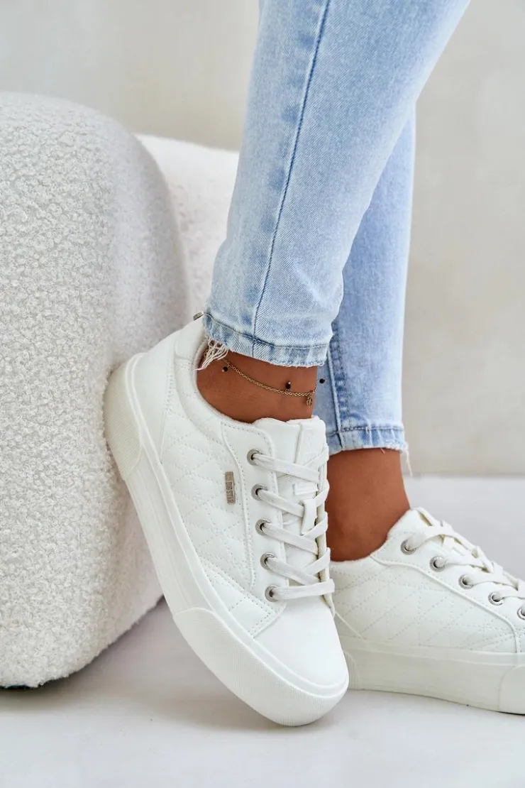 Big Star Shoes Trampki Damskie Big Star|Trampki Damskie Niskie*Trampki Damskie Na Platformie Ocieplane Big Star OO274A464 Białe Biały