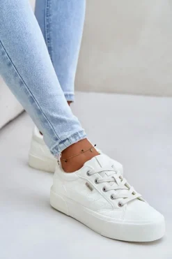 Big Star Shoes Trampki Damskie Big Star|Trampki Damskie Niskie*Trampki Damskie Na Platformie Ocieplane Big Star OO274A464 Białe Biały