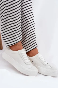 Outlet Big Star Shoes Trampki Damskie Na Platformie Big Star RR274337 Białe