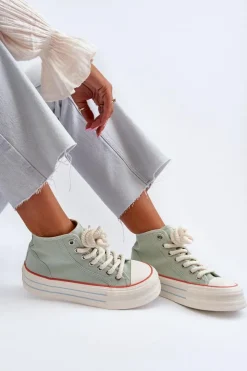 Boto Trampki Damskie Wysokie*Trampki Damskie Na Platformie Miętowe Aineri