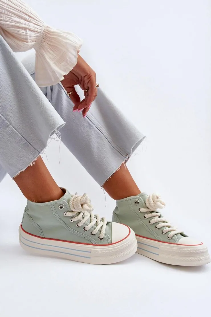 Boto Trampki Damskie Wysokie*Trampki Damskie Na Platformie Miętowe Aineri