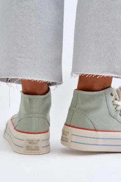 Boto Trampki Damskie Wysokie*Trampki Damskie Na Platformie Miętowe Aineri