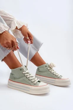 Boto Trampki Damskie Wysokie*Trampki Damskie Na Platformie Miętowe Aineri