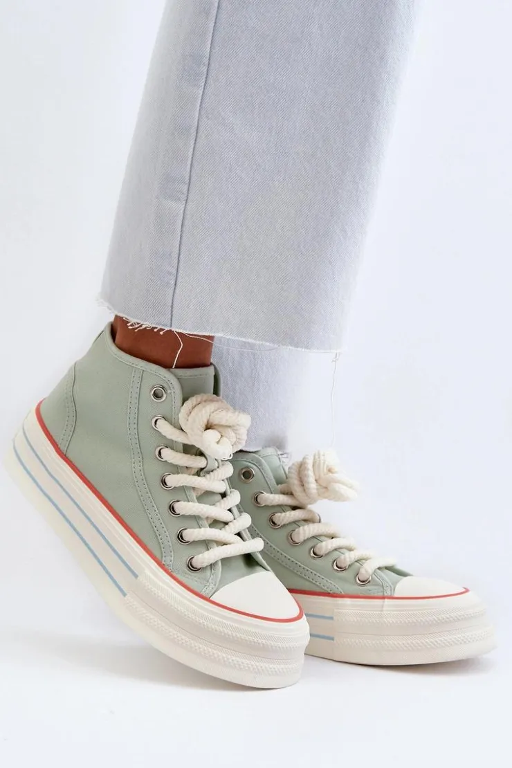 Boto Trampki Damskie Wysokie*Trampki Damskie Na Platformie Miętowe Aineri