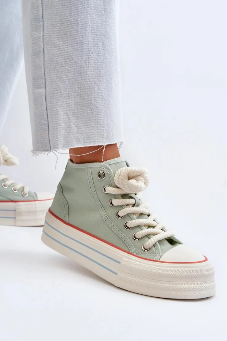 Boto Trampki Damskie Wysokie*Trampki Damskie Na Platformie Miętowe Aineri