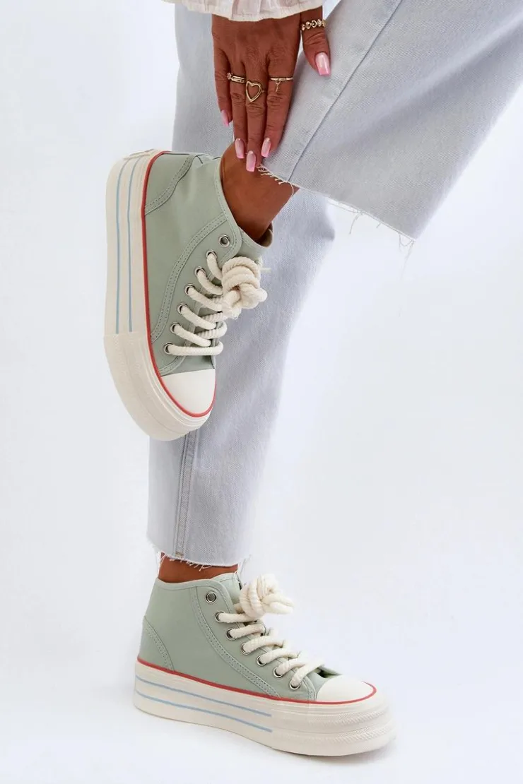 Boto Trampki Damskie Wysokie*Trampki Damskie Na Platformie Miętowe Aineri