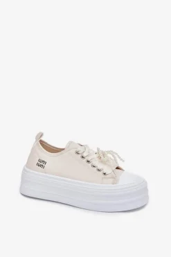 Damskie Boto Trampki Damskie Na Platformie Z Ozdobnym Sznurowaniem Beżowe Tivora