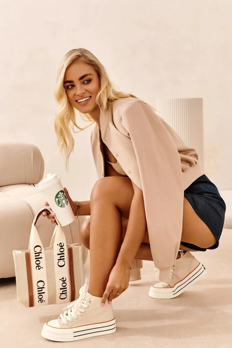 Damskie Boto Trampki Damskie Na Platformie Beżowe Aineri