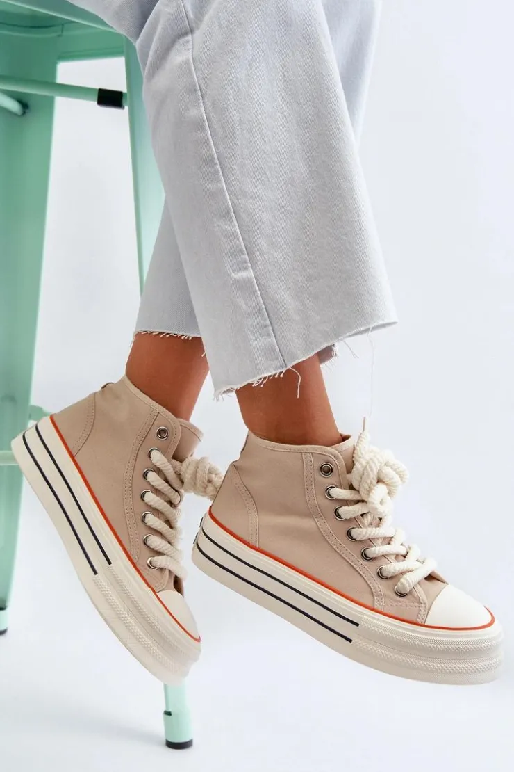 Damskie Boto Trampki Damskie Na Platformie Beżowe Aineri