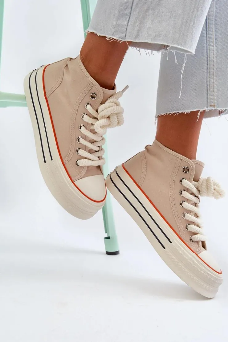 Damskie Boto Trampki Damskie Na Platformie Beżowe Aineri
