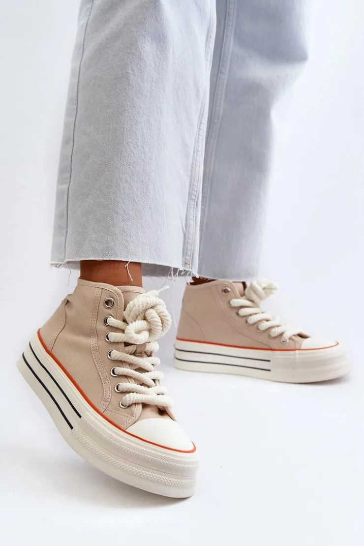 Damskie Boto Trampki Damskie Na Platformie Beżowe Aineri